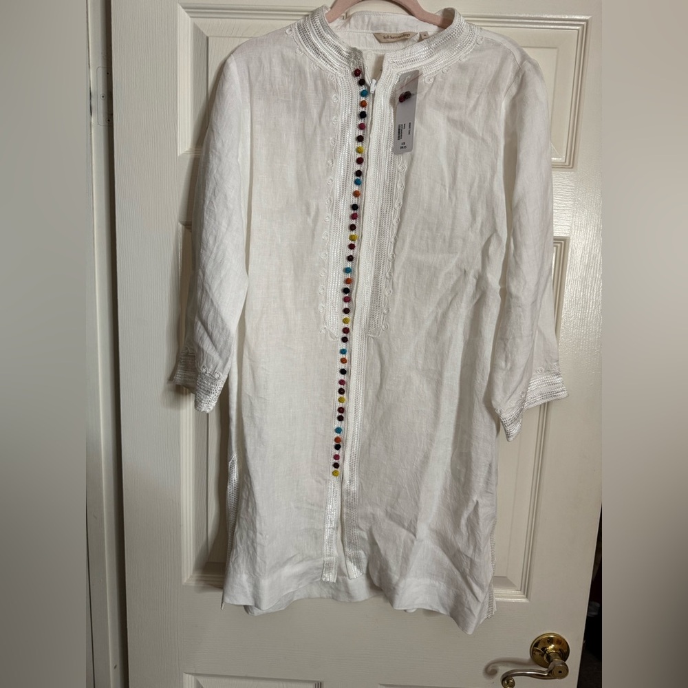 Soft Surroundings White Tunic with Colorful Button Accents. Linen.size XL(18)